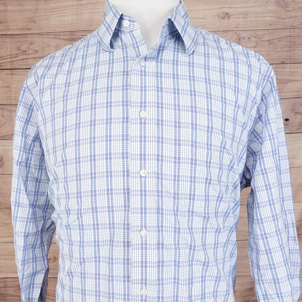 NORDSTROM TRADITIONAL FIT BLUE PLAID WRINKLE FREE DRESS SHIRT SZ 16.5‎ 33